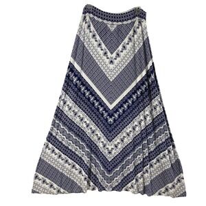 New Direction Maxi Skirt Womens Large Boho Navy Blue White Floral Geometric
